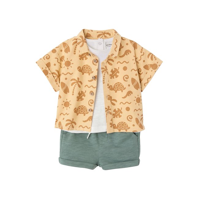 Ensemble chemise + T-shirt + short ocre <span itemprop=
