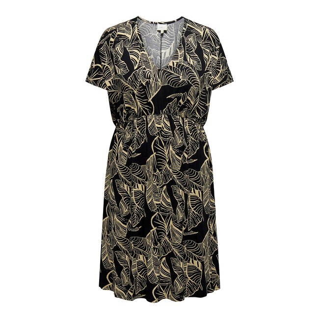 Full Midi Dress with Tie-Waist, print/black background, ONLY CARMAKOMA