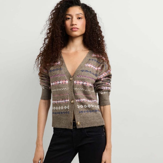 Cardigan En Maille À Col V vert gamme <span itemprop=