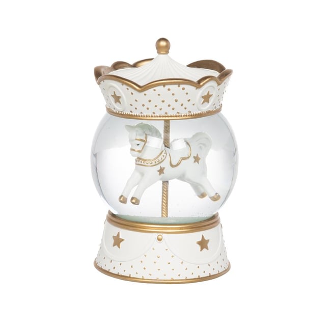 Boule à neige Carrousel  et doré crème / ivoire <span itemprop=