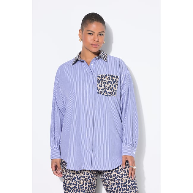 Chemisier oversize, imprimé léopard/rayures bleu foncé <span itemprop=
