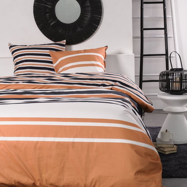 Parure de lit imprimé Rayures coton SUNSHINE SUZY orange <span itemprop=