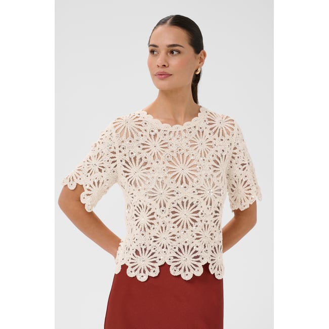 Pullover tricoté blanc broken white w. silver <span itemprop=