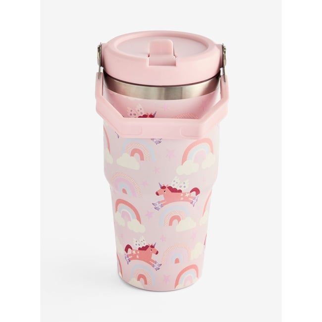 Gourde en acier inoxydable 600 ml avec paille Couleur rose <span itemprop=