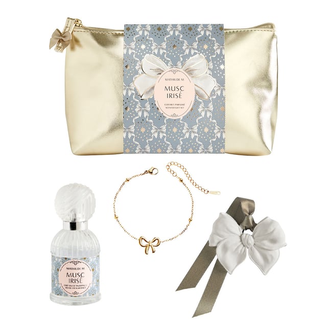 Pochette parfum, bracelet et décor parfumé Musc Irisé RUBANS DE FÊTE Couleur or <span itemprop=