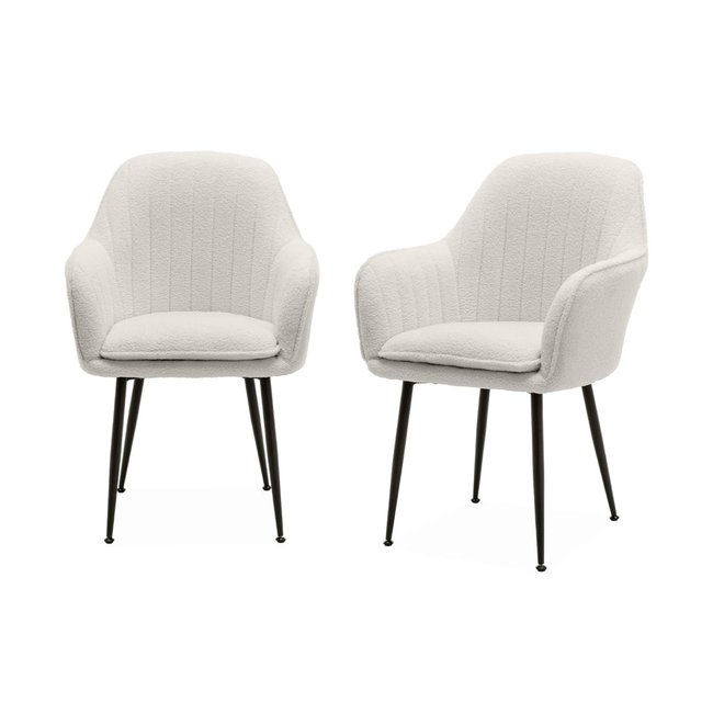 Fauteuil bouclette et pieds métal (lot de 2) SHELLA BOUCLETTE Couleur bouclette blanche <span itemprop=