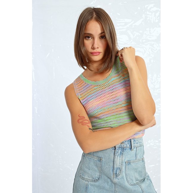 Pull sans manches en maille multicolore <span itemprop=