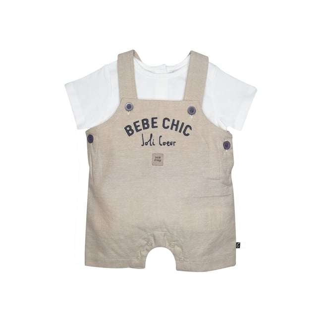 Tee shirt salopette gingembre court naissance beige <span itemprop=