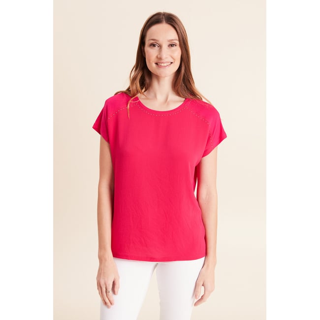 T-shirt bi-matière manches courtes rose fushia <span itemprop=