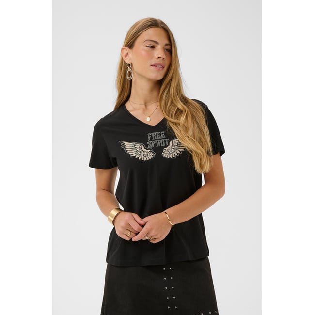 T-shirt à manches courtes noir rhinestone wings <span itemprop=