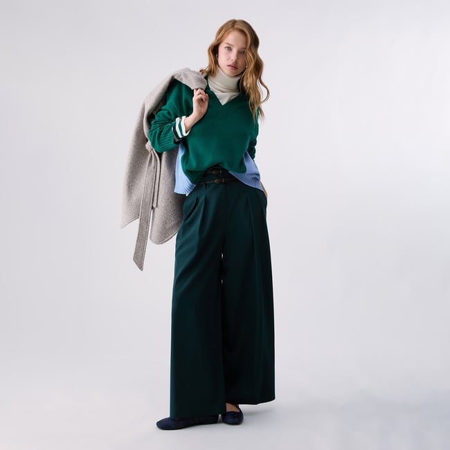 Maille color block en laine vert <span itemprop=