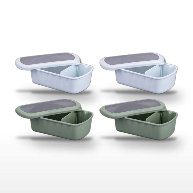 Lot de 4 lunch box 1L avec 4 ustensiles de cuisine STORAGE bleu|vert <span itemprop=