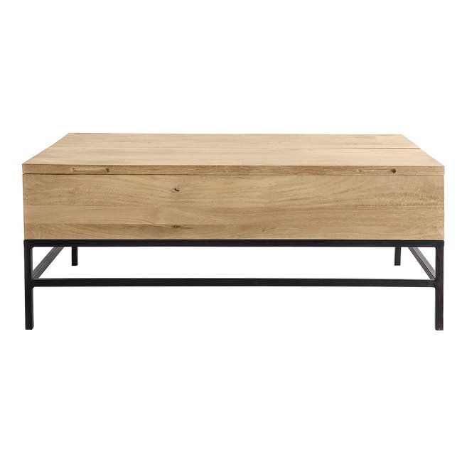 Table basse relevable industrielle bois manguier massif et métal noir L110 cm YPSTER Couleur bois clair / noir <span itemprop=
