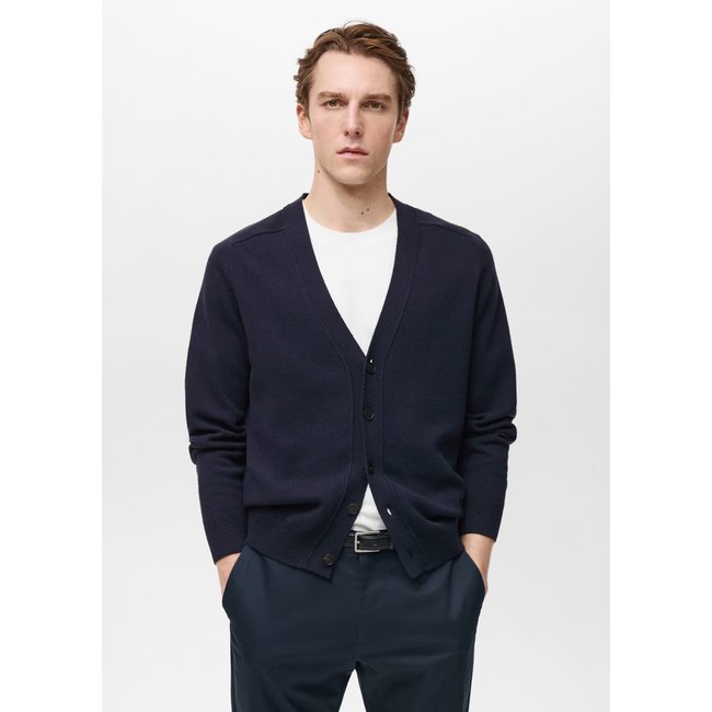 Cardigan maille coton boutons bleu nuit <span itemprop=