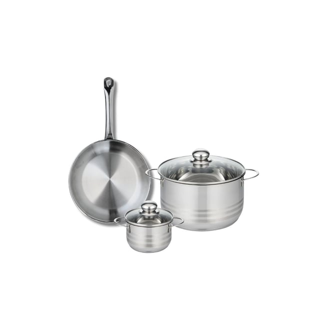 Batterie 1 poêle 24cm + 2 faitouts 12/20cm PROFI BRILLANT gris <span itemprop=