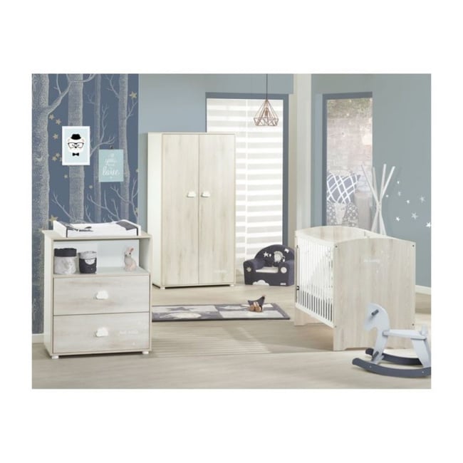 Chambre trio lit little big bed + commode + armoire Smile Couleur marron <span itemprop=