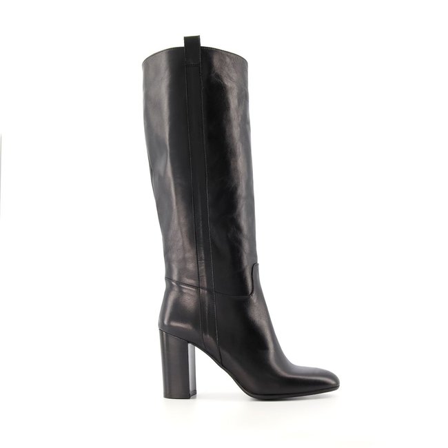 Bottes au genou en cuir à talons carrés - SELENE noir cuir <span itemprop=