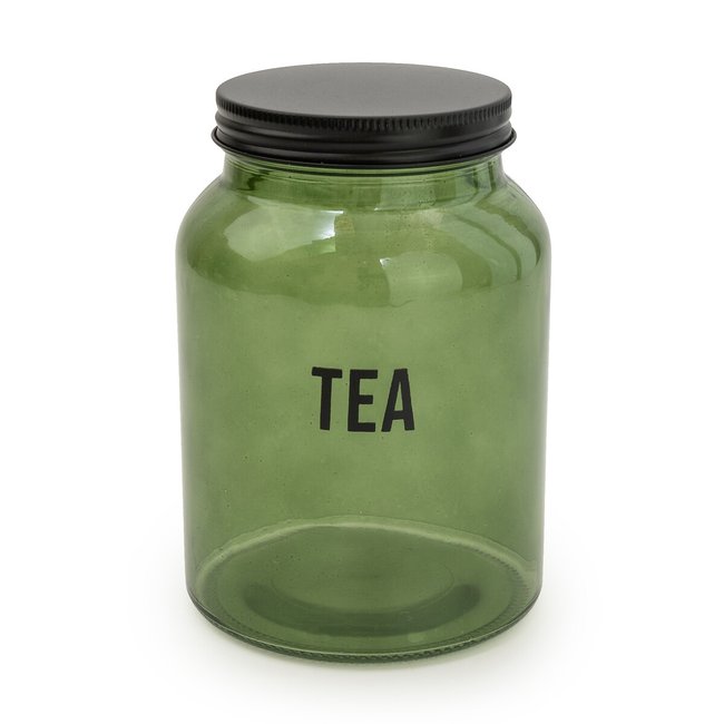 Glass Tea Storage Jar in Green/Black, green, SO'HOME