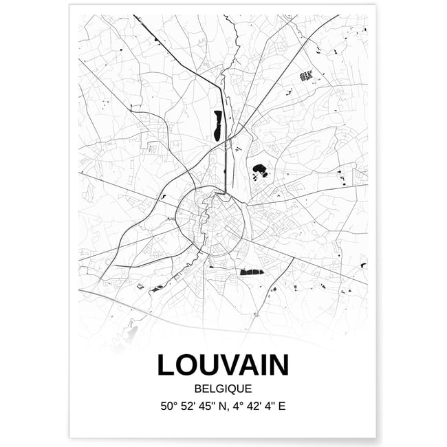 Affiche carte Louvain - rectangle Noir et Blanc Couleur blanc <span itemprop=