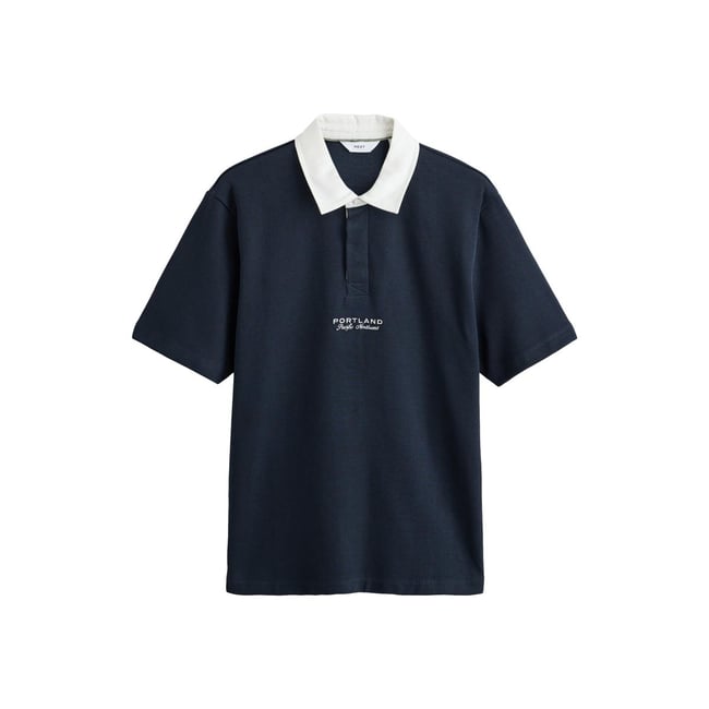 Chemise style rugby à manches courtes bleu marine <span itemprop=