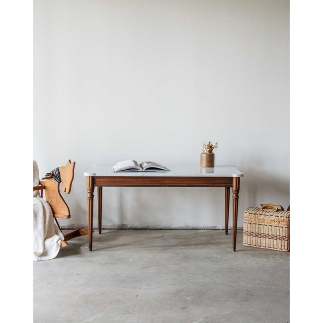Table basse en marbre et bois Marie-Pierre N°47 - Bon état Couleur bois <span itemprop=