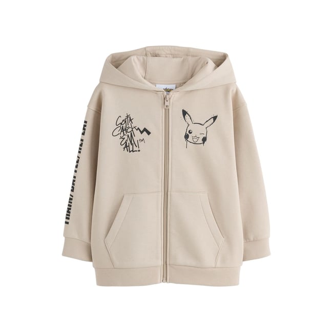Sweat à capuche zippé pokemon grège <span itemprop=
