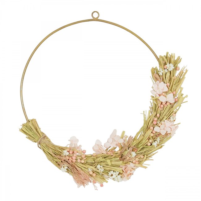 Couronne fleurs séchées naturelles 35cm Couleur naturel <span itemprop=