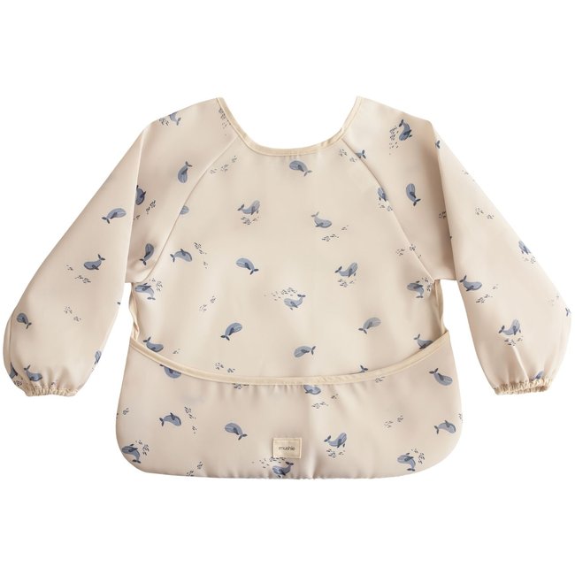 Bavoir à manches longues ecru, bleu <span itemprop=