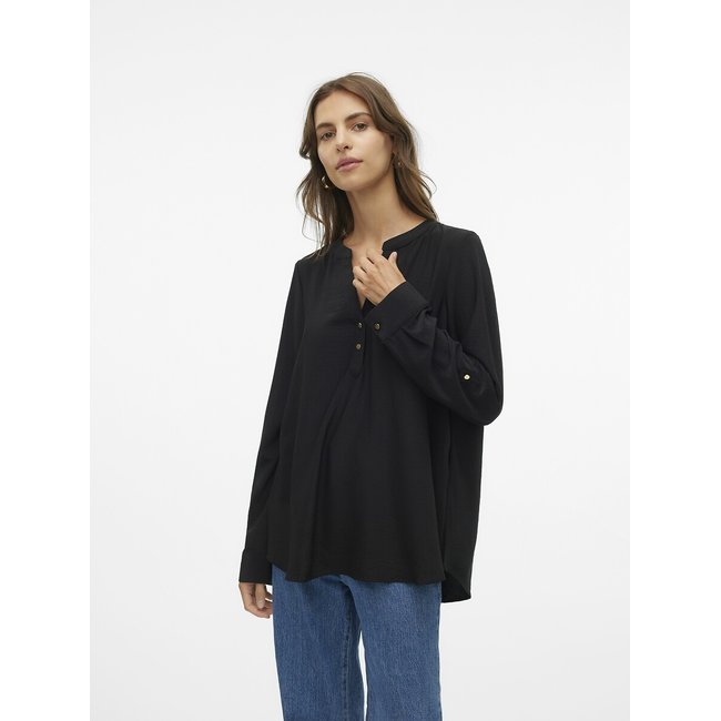 Draping V-Neck Blouse, black, VERO MODA