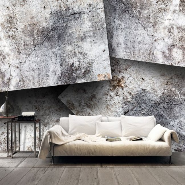 Papier peint intissé panoramique Concrete cards Couleur gris / argent <span itemprop=