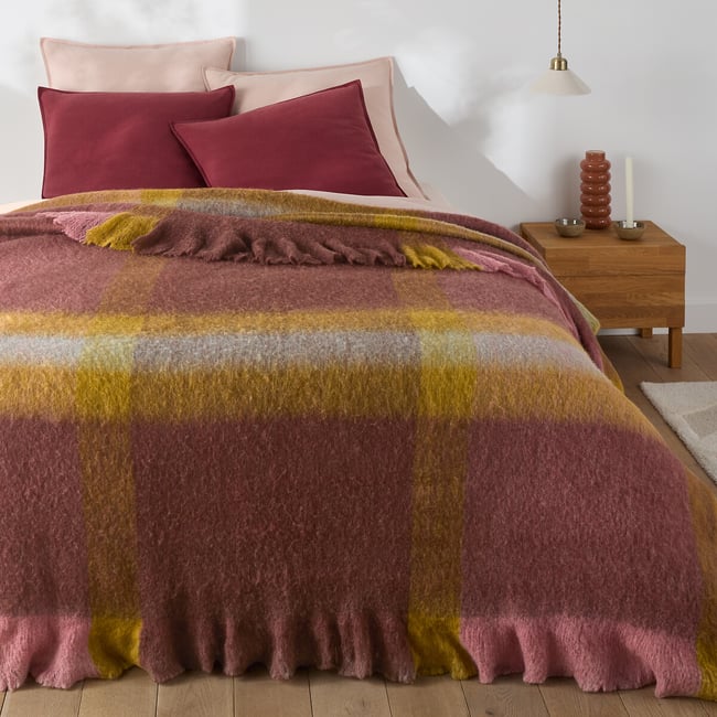 Manta a cuadros multicolores, Merize borgoña <span itemprop=