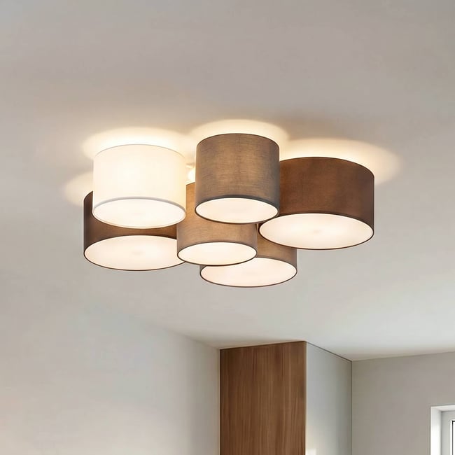 Plafonnier en textile moderne, Laurenz Couleur gris, blanc, marron <span itemprop=