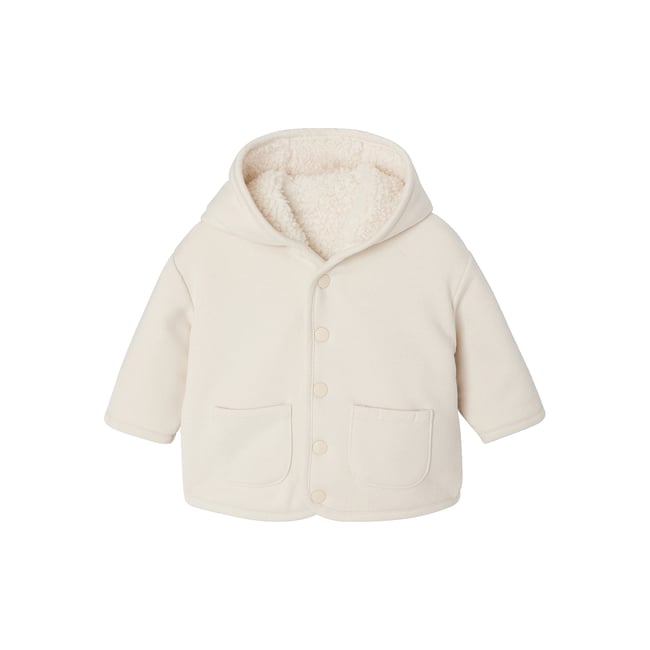Gilet à capuche naissance vanille <span itemprop=