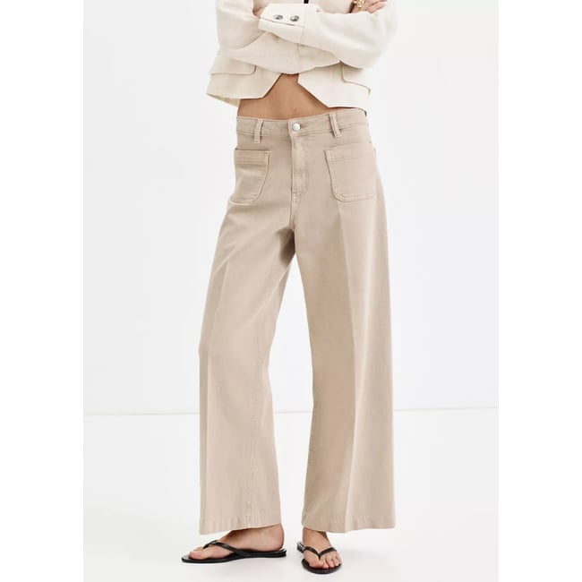 Jean wide leg poches pièce sable <span itemprop=