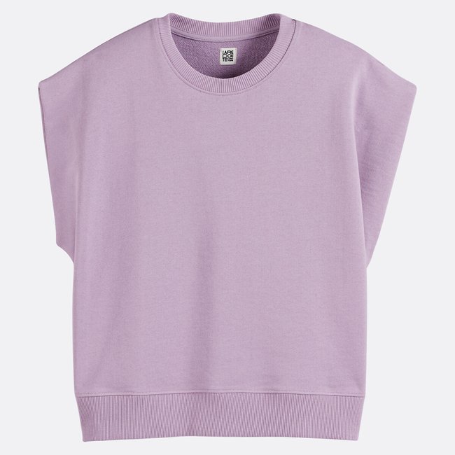 Sweat col rond sans manches, épaules droites lilas <span itemprop=