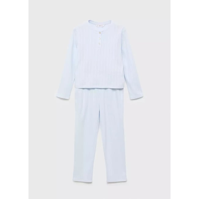 Pyjama long maille côtelée bleu ciel <span itemprop=
