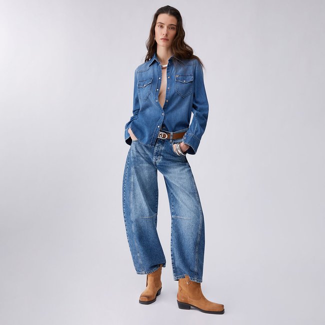 Jean ballon à taille basse denim bleu foncé <span itemprop=