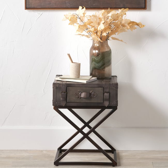 Armano Leather 1-Drawer  Side Table, charcoal grey, SO'HOME