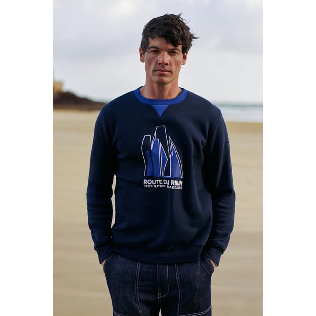 Sweat brodé - coton marine deep <span itemprop=