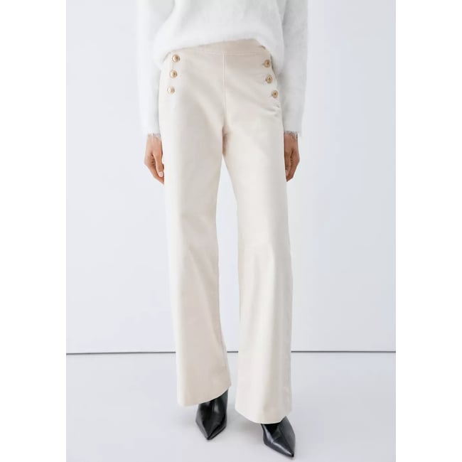 Pantalon en velours à boutons écru <span itemprop=