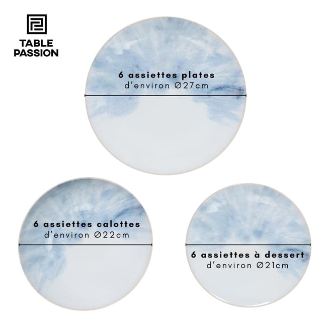 Service d'assiettes 18 pièces Flores Couleur bleu <span itemprop=
