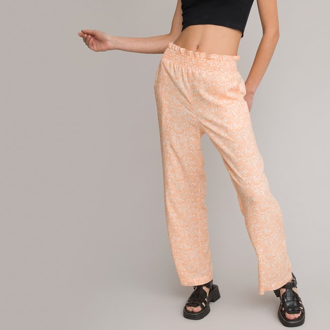 Wijde soepele broek met bloemenprint <span itemprop=