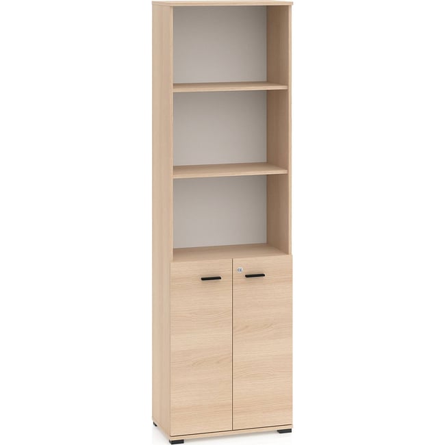Bibliothèque 2 portes 3 niches collection ODELIS Couleur chêne lindberg et beige cachemire <span itemprop=