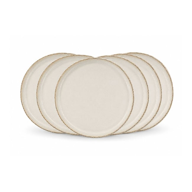 Lot de 6 grandes assiettes, COTON Couleur blanc <span itemprop=