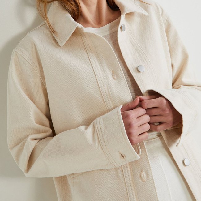 Veste courte boutonnée en coton, Oeko-Tex ecru <span itemprop=