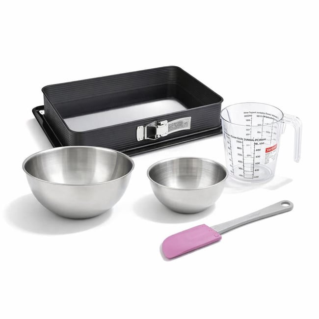 Set de 5 ustensiles de pâtisserie moule à gâteaux 2 bols DELUXE noir <span itemprop=
