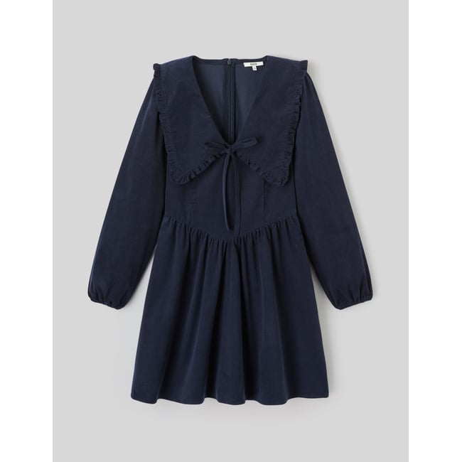 Robe à col volanté bleu foncé <span itemprop=