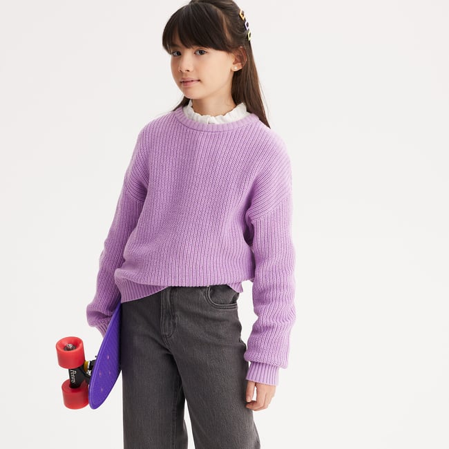 Chunky Knit Jumper with Crew Neck, mauve, LA REDOUTE COLLECTIONS