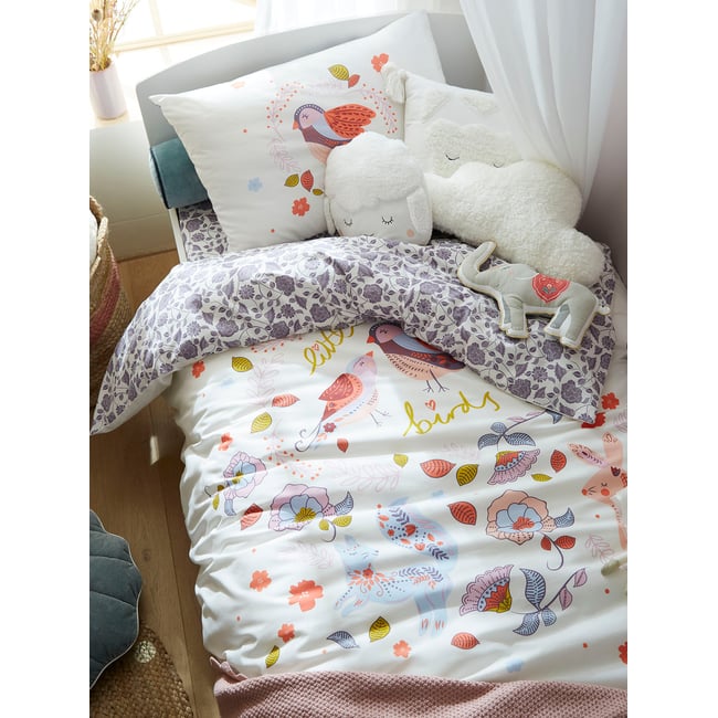 Parure housse de couette + taie d'oreiller NORTH FOLK blanc imprimé <span itemprop=