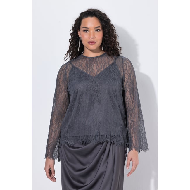 Blouse en dentelle, caraco en satin - ULLA POPKEN